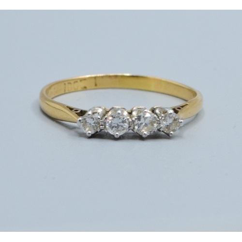 181 - 18ct gold ladies vintage 4 stone Diamond bar ring with nice bright stones estimated diamond value 0.... 