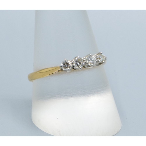 181 - 18ct gold ladies vintage 4 stone Diamond bar ring with nice bright stones estimated diamond value 0.... 