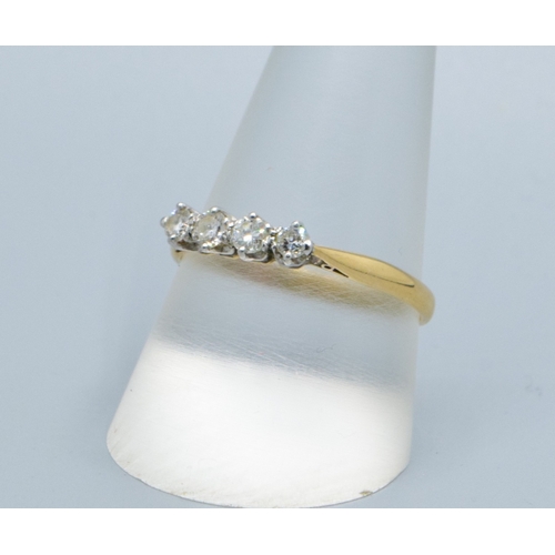 181 - 18ct gold ladies vintage 4 stone Diamond bar ring with nice bright stones estimated diamond value 0.... 
