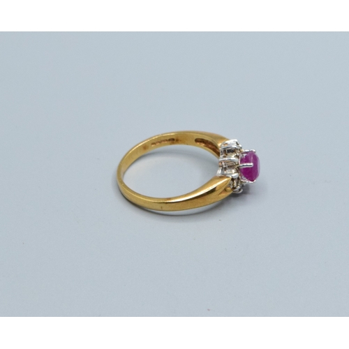 245 - 9ct gold ladies Ruby and Diamond cluster dress ring with a good size centre Ruby size N, 3.2grams