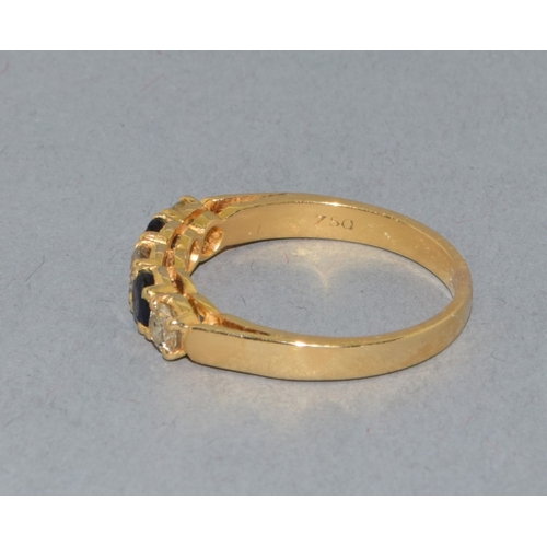 275 - 18ct gold ladies vintage Diamond and Sapphire ring held in an enclosed claw setting with approx 45 p... 