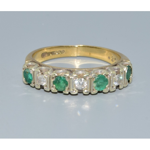 305 - 9ct gold ladies Diamond and Emerald 1/2 eternity ring hallmarked as 0.25ct size L been cut to resize