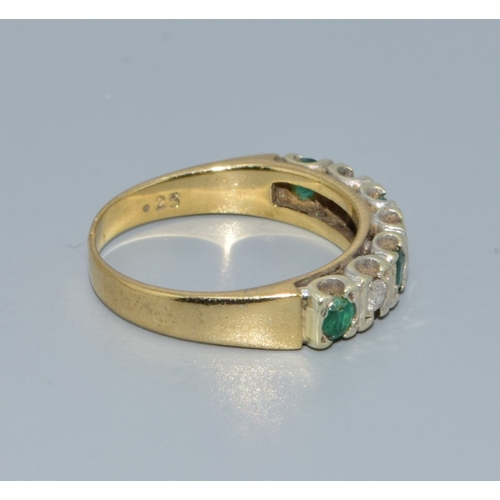 305 - 9ct gold ladies Diamond and Emerald 1/2 eternity ring hallmarked as 0.25ct size L been cut to resize