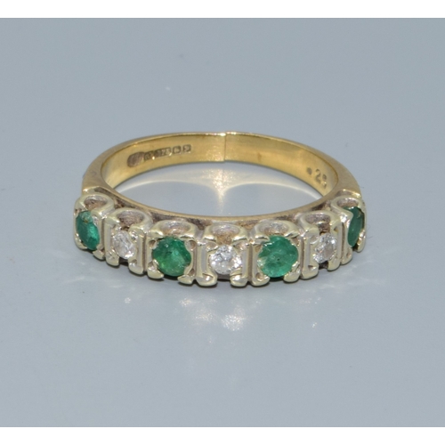 305 - 9ct gold ladies Diamond and Emerald 1/2 eternity ring hallmarked as 0.25ct size L been cut to resize