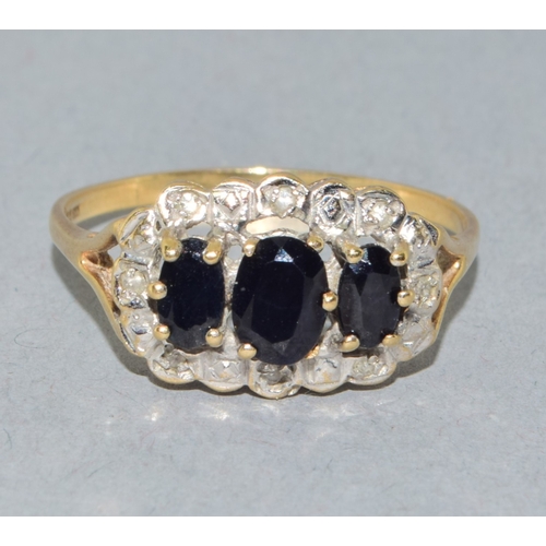 350 - 9ct gold vintage Sapphire and Diamond classic design dress ring and marked as diamond in the ring si... 