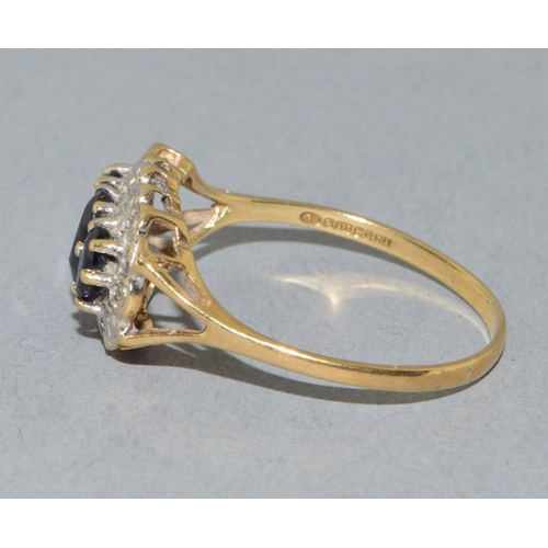 350 - 9ct gold vintage Sapphire and Diamond classic design dress ring and marked as diamond in the ring si... 