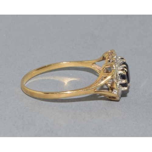 350 - 9ct gold vintage Sapphire and Diamond classic design dress ring and marked as diamond in the ring si... 
