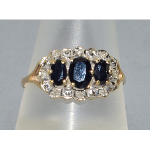 350 - 9ct gold vintage Sapphire and Diamond classic design dress ring and marked as diamond in the ring si... 