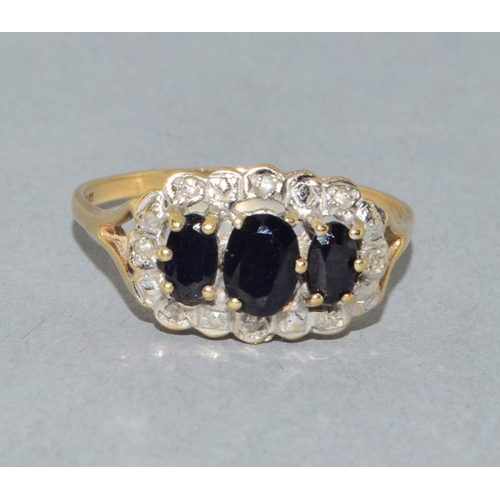 350 - 9ct gold vintage Sapphire and Diamond classic design dress ring and marked as diamond in the ring si... 