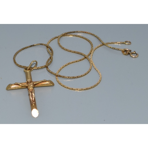 47 - 9ct gold Crucifix and flat link chain of38cm the Crucifix being 45mm drop including the bale by 20mm... 