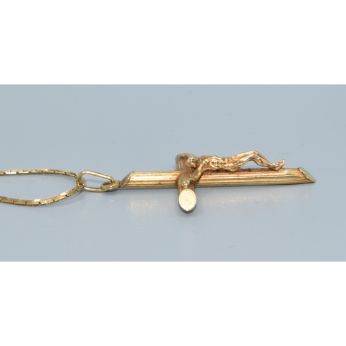 47 - 9ct gold Crucifix and flat link chain of38cm the Crucifix being 45mm drop including the bale by 20mm... 