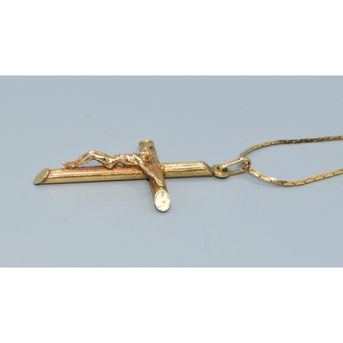 47 - 9ct gold Crucifix and flat link chain of38cm the Crucifix being 45mm drop including the bale by 20mm... 