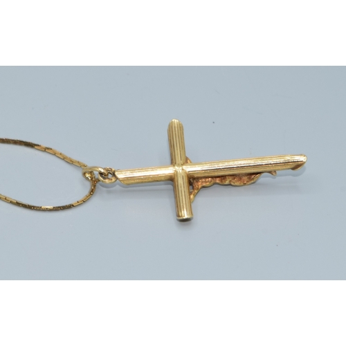 47 - 9ct gold Crucifix and flat link chain of38cm the Crucifix being 45mm drop including the bale by 20mm... 