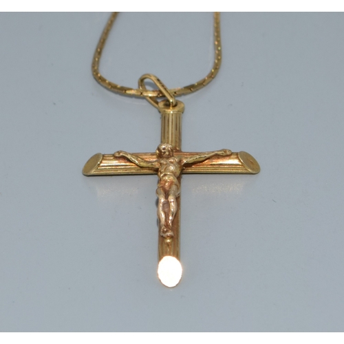 47 - 9ct gold Crucifix and flat link chain of38cm the Crucifix being 45mm drop including the bale by 20mm... 