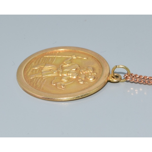 32 - 9ct gold vintage St Christopher pendant necklace on a 9ct rose gold 38cm long chain the pendant is 2... 