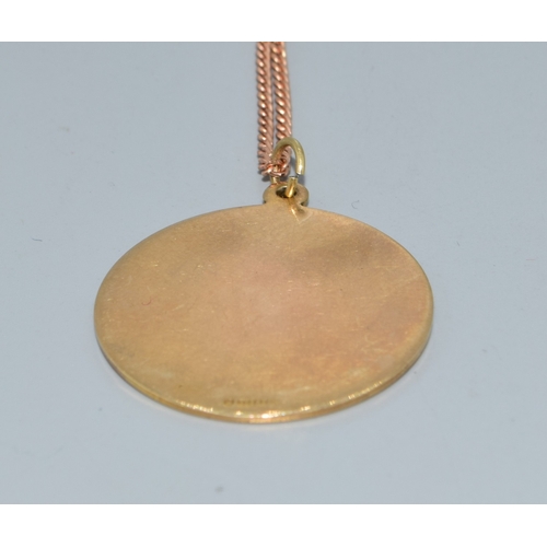 32 - 9ct gold vintage St Christopher pendant necklace on a 9ct rose gold 38cm long chain the pendant is 2... 