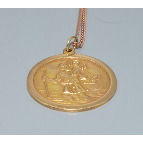 32 - 9ct gold vintage St Christopher pendant necklace on a 9ct rose gold 38cm long chain the pendant is 2... 