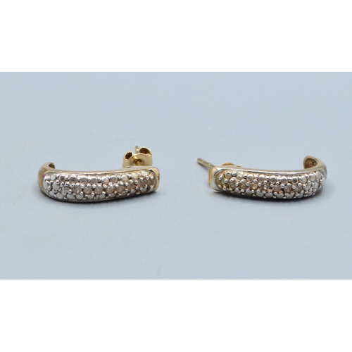 152 - 9ct gold white gemstone half hoop stud earrings