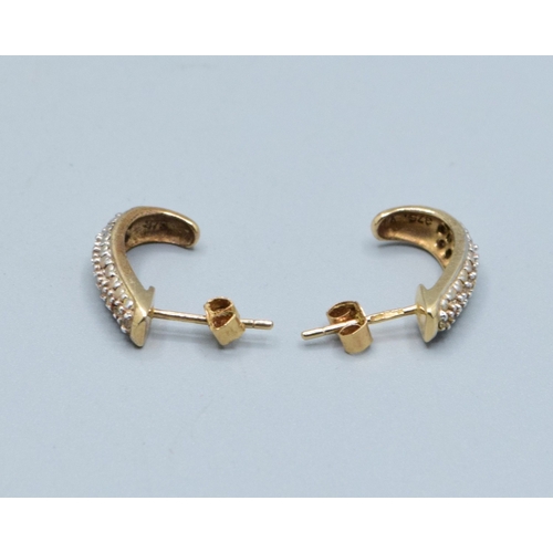 152 - 9ct gold white gemstone half hoop stud earrings