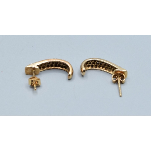 152 - 9ct gold white gemstone half hoop stud earrings