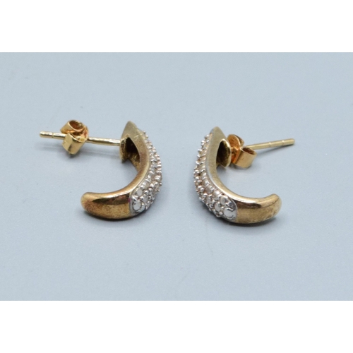 152 - 9ct gold white gemstone half hoop stud earrings