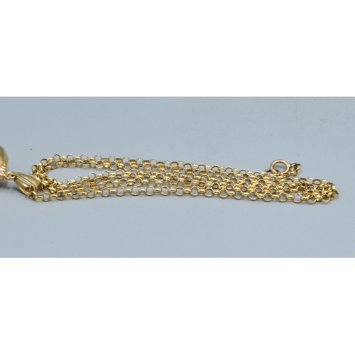 212 - 9ct gold triple colour Dolphin pendant necklace held on a 9ct gold belcher neck chain of 44cm long, ... 