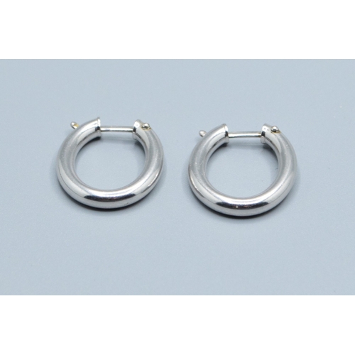 227 - 9ct white gold oval drop hoop earrings 20mm drop, 17mm wide