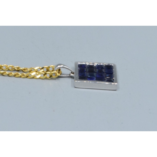 242 - 9ct white gold Sapphire square shape pendant necklace 12x12mm held on a 9ct gold neck chain of 44cm ... 