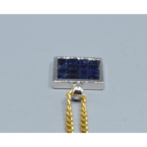242 - 9ct white gold Sapphire square shape pendant necklace 12x12mm held on a 9ct gold neck chain of 44cm ... 