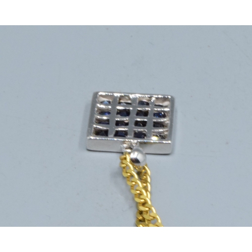 242 - 9ct white gold Sapphire square shape pendant necklace 12x12mm held on a 9ct gold neck chain of 44cm ... 