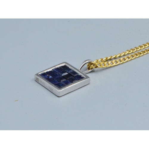 242 - 9ct white gold Sapphire square shape pendant necklace 12x12mm held on a 9ct gold neck chain of 44cm ... 