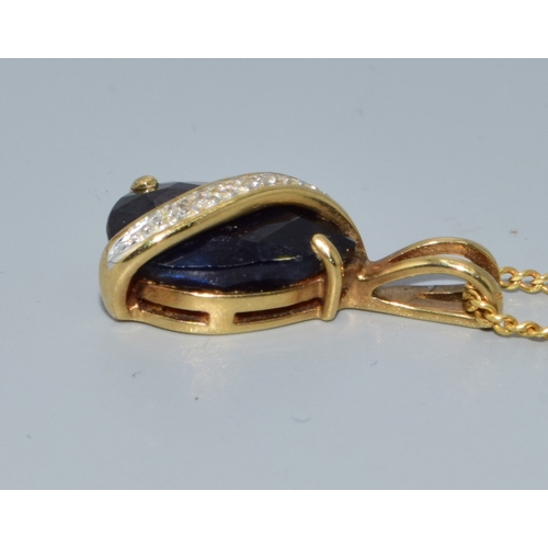 257 - 9ct gold Diamond and Sapphire drop pendant necklace together with a 44cm long 9ct gold chain 3.7gram... 