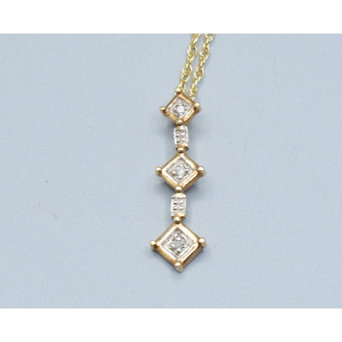 272 - 9ct gold drop Diamond pendant necklace on a 9ct gold chain of 38cm pendant drop of 3cm 2.7grams