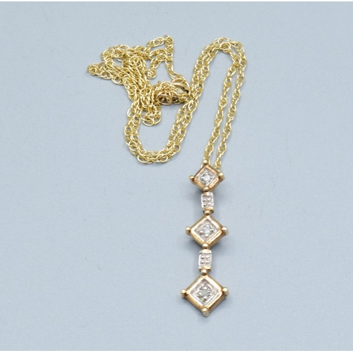 272 - 9ct gold drop Diamond pendant necklace on a 9ct gold chain of 38cm pendant drop of 3cm 2.7grams