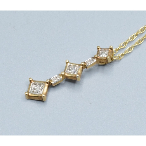 272 - 9ct gold drop Diamond pendant necklace on a 9ct gold chain of 38cm pendant drop of 3cm 2.7grams