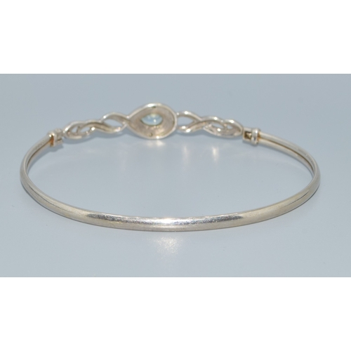 287 - 9ct white gold ladies Aquamarine and accent Diamond bracelet 5.4 grams with a 6cm inner diameter