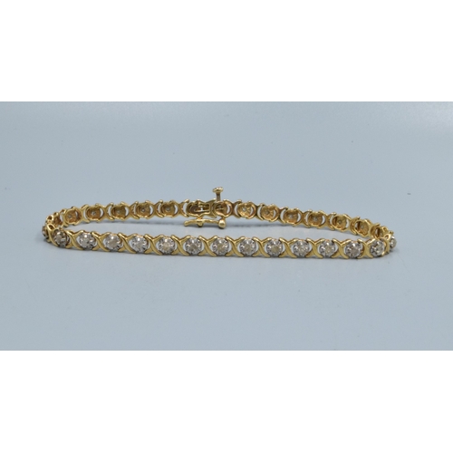 347 - 9ct gold ladies fancy link Diamond line bracelet 18cm long, 4.5mm wide 5.25grams