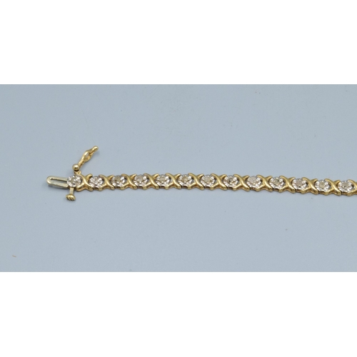 347 - 9ct gold ladies fancy link Diamond line bracelet 18cm long, 4.5mm wide 5.25grams