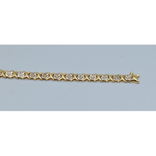 347 - 9ct gold ladies fancy link Diamond line bracelet 18cm long, 4.5mm wide 5.25grams
