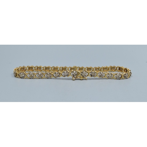 347 - 9ct gold ladies fancy link Diamond line bracelet 18cm long, 4.5mm wide 5.25grams