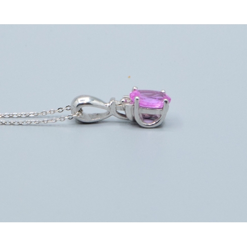 349 - 9ct white gold ladies Pink Sapphire pendant necklace of 1.5cm drop&nbsp; on a 9ct white chain of 46c... 