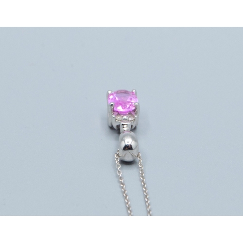 349 - 9ct white gold ladies Pink Sapphire pendant necklace of 1.5cm drop&nbsp; on a 9ct white chain of 46c... 