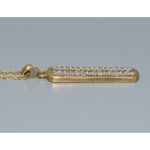 34 - 9ct gold block Diamond pendant necklace on a 44cm long 9ct gold chain 2.4grams