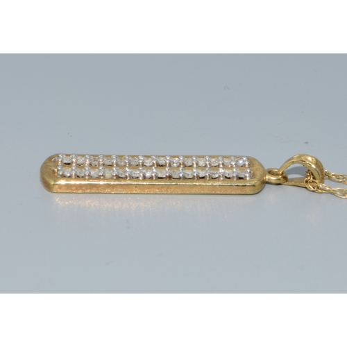 34 - 9ct gold block Diamond pendant necklace on a 44cm long 9ct gold chain 2.4grams