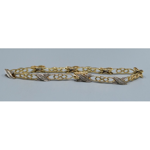 184 - 9ct gold fancy celtic cross over link Diamond decorated ladies bracelet 19cm long 5.5mm wide 6.5gram... 