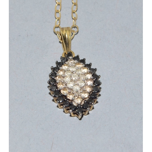 199 - 9ct gold superb Diamond and Sapphire marquise shape pendant necklace on a 9ct gold chain 44cm long 3... 