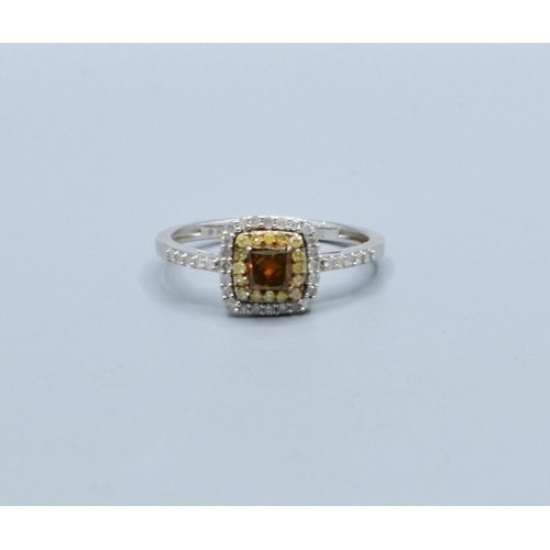 5 - 9ct white gold ladies square shape Citrine with white and yellow Diamond halo design with Diamond sh... 
