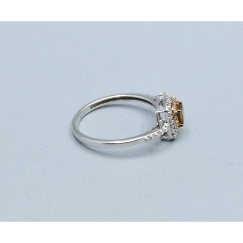 5 - 9ct white gold ladies square shape Citrine with white and yellow Diamond halo design with Diamond sh... 