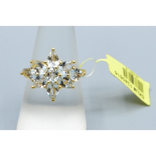 117 - New with Tag 925 silver/gold ladies starburst gem set statement ring the head is 22x17mm size P