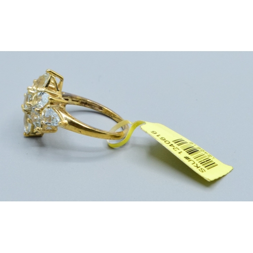 117 - New with Tag 925 silver/gold ladies starburst gem set statement ring the head is 22x17mm size P